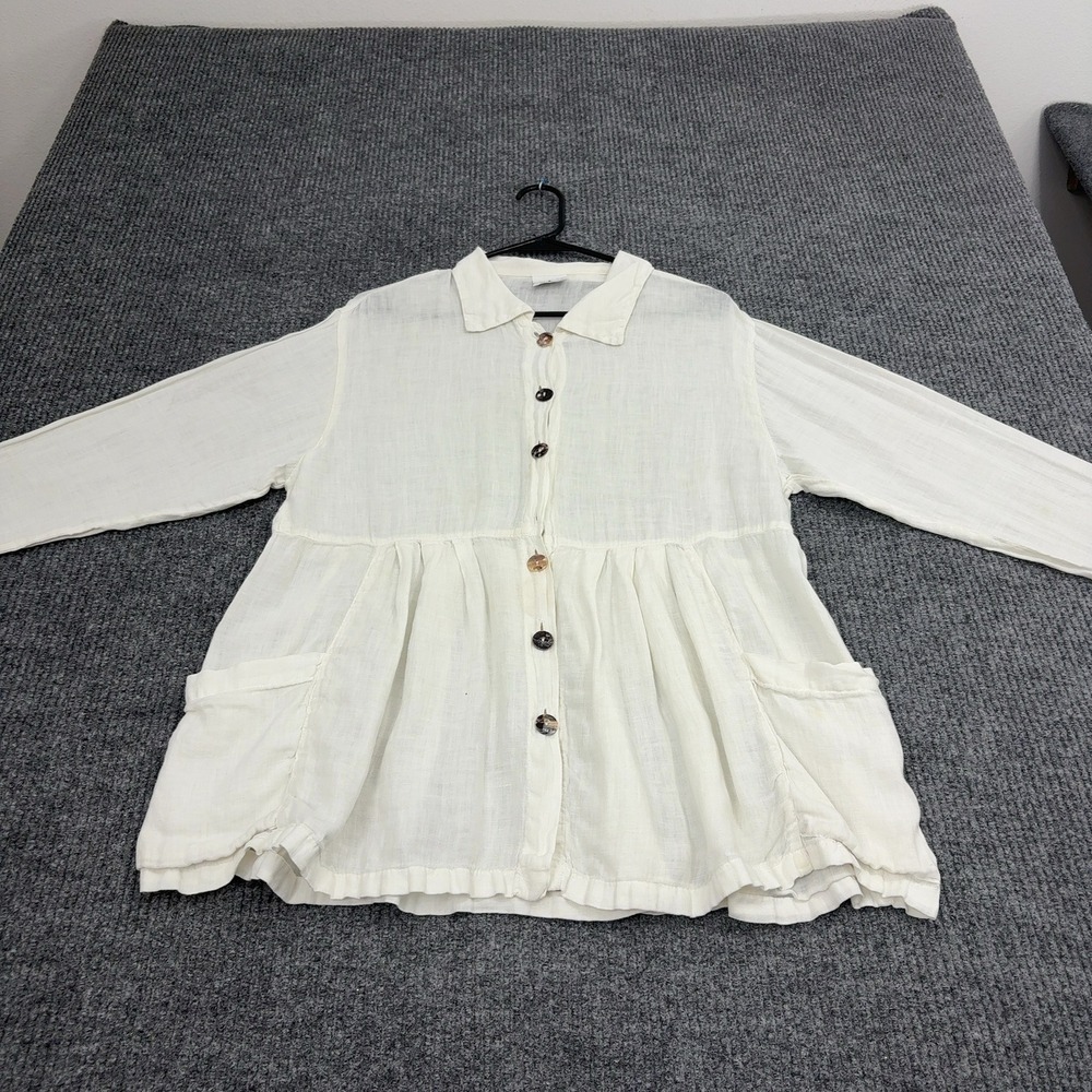 Vintage Click Blouse Womens S White Linen Babydoll Peplum Coastal Boho Style